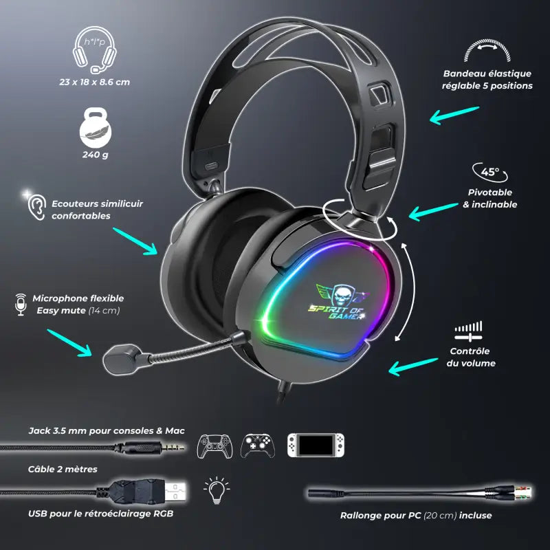 Casque gamer PRO-H6 Noir