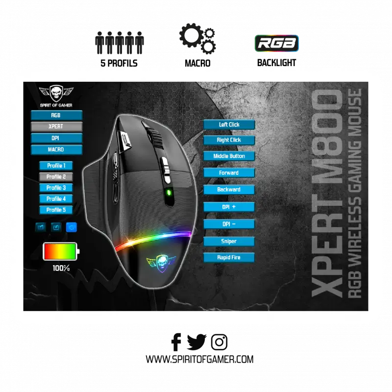 Souris RGB Wireless XPERT-M800